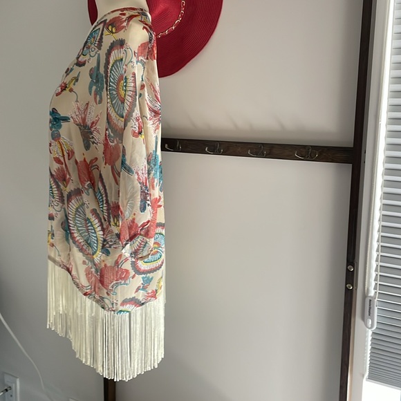3/$35 Boho colourful cover up with looped fringes and short sleeves . - Picture 4 of 5
